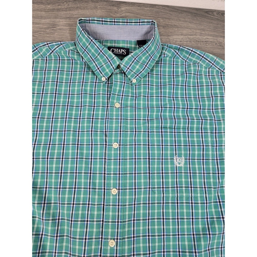 Chaps Shirt Mens 2X Big Persian Green Plaid Button Down‎ Long Sleeve